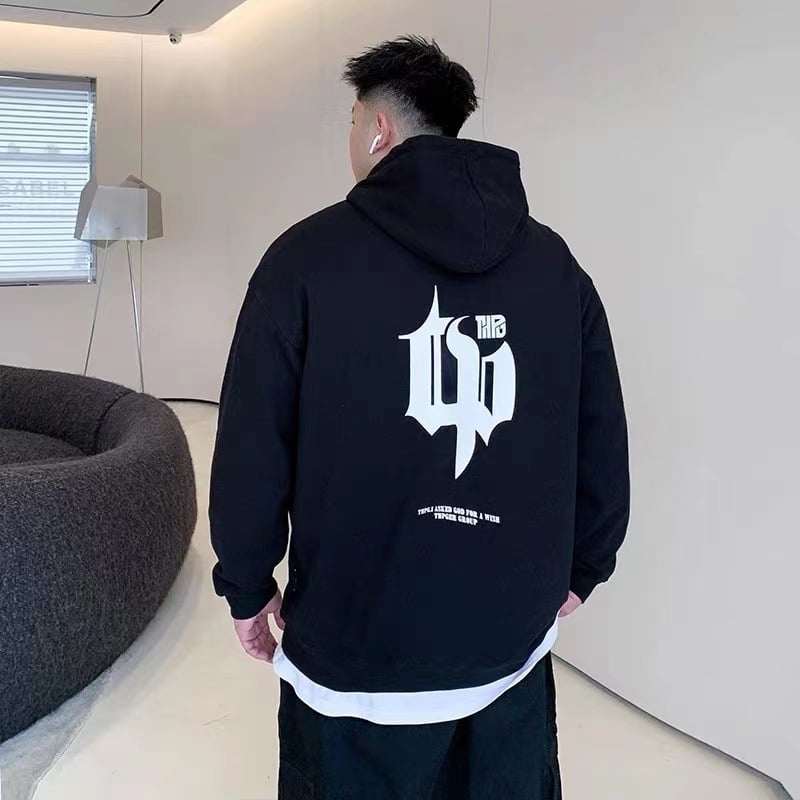 Худи суичър за мъже, свободна кройка, дълги ръкави, подплатен с полар, 96% полиестер, зима 2025