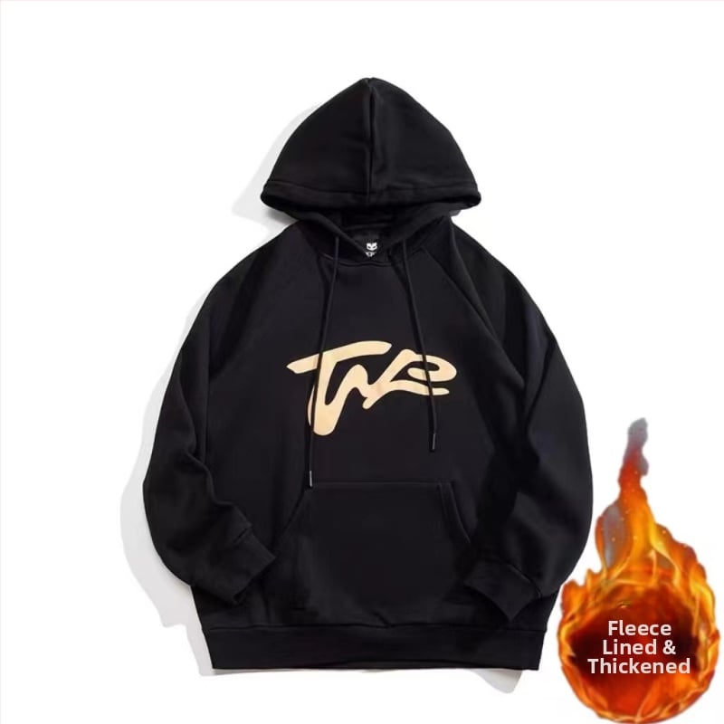 Худи суичър за мъже, свободна кройка, дълги ръкави, подплатен с полар, 96% полиестер, зима 2025