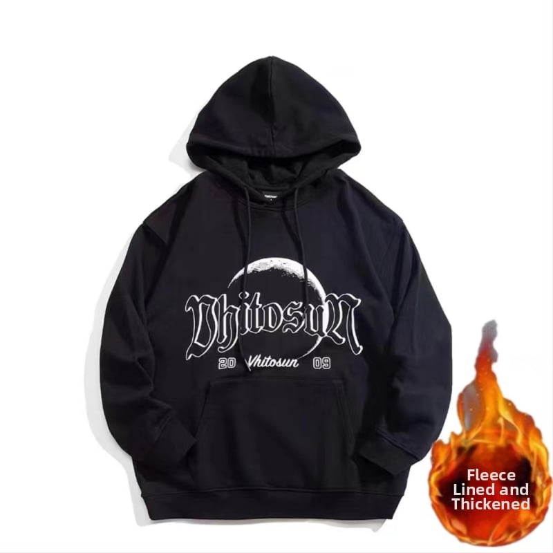 Худи суичър за мъже, свободна кройка, дълги ръкави, подплатен с полар, 96% полиестер, зима 2025