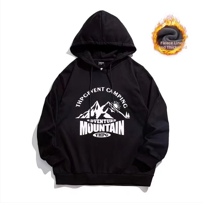 Худи суичър за мъже, свободна кройка, дълги ръкави, подплатен с полар, 96% полиестер, зима 2025