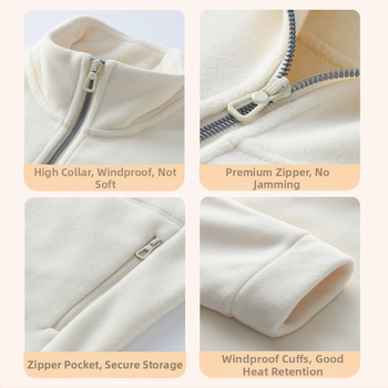 Flīsa jaka ar stāvu apkakli, universāla, pildījums 85–90% dūnas, audums: poliesteris, iekšpuse: poliesteris