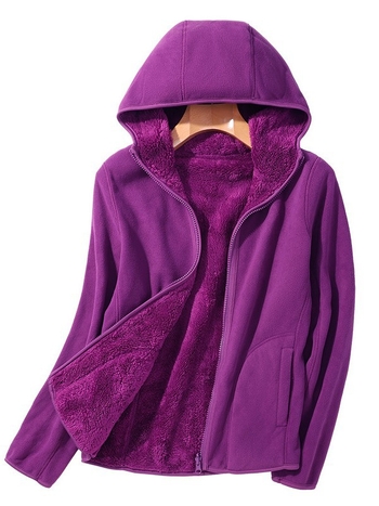 Unisex fleece jaka ar kapuci, polārā vilnas audums, iekšējā korāla velūrs, vienkrāsains modelis