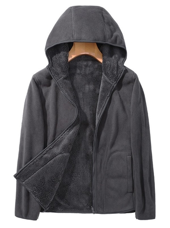 Unisex fleece jaka ar kapuci, polārā vilnas audums, iekšējā korāla velūrs, vienkrāsains modelis