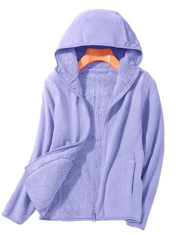 Unisex fleece jaka ar kapuci, polārā vilnas audums, iekšējā korāla velūrs, vienkrāsains modelis