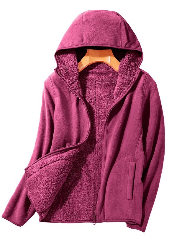 Unisex fleece jaka ar kapuci, polārā vilnas audums, iekšējā korāla velūrs, vienkrāsains modelis