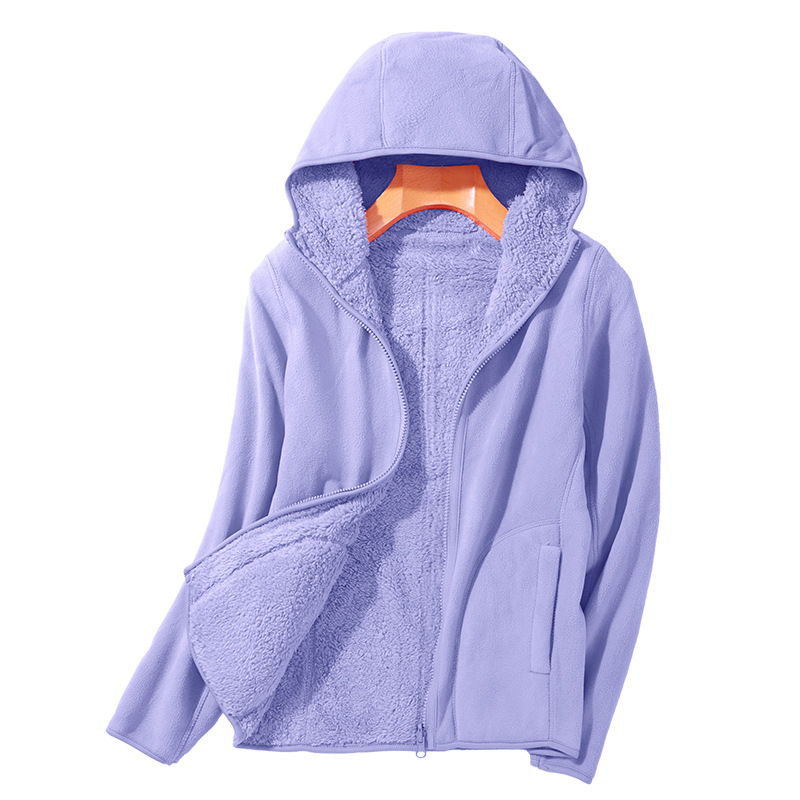 Unisex fleece jaka ar kapuci, polārā vilnas audums, iekšējā korāla velūrs, vienkrāsains modelis