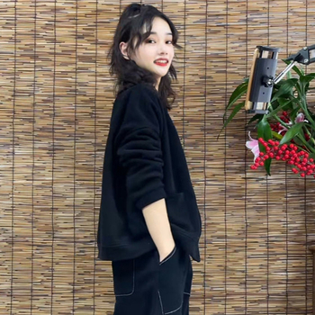 Γυναικείο φλις με επένδυση, καρντάγκαν-σουίτσερντ, μονόχρωμο, χαλαρή γραμμή, μακριά μανίκια, polo γιακά, κούμπωμα με ένα κουμπί, σπανάξ κάτω από 30%