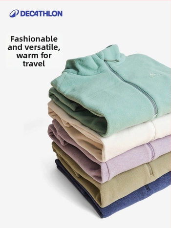 Decathlon flišu jaka ar svītrainu rakstu, audums: 100% kokvilna, oderes materiāls: poliesters, noņemama kapuce