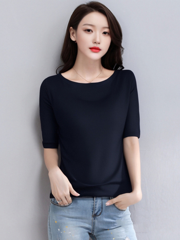 Πουλόβερ-τόπ με 3/4 μανίκια και απλό γιακά; λεπτό πλεκτό ύφασμα από βαμβάκι μερσεριζέ, βισκόζη και νάιλον