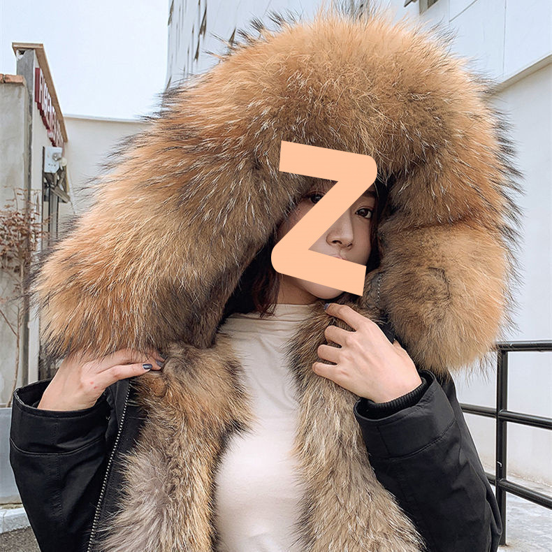 Sievietēm vidēja garuma parka ar noņemamu mākslīgās norkas oderi, ādas ārējais slānis, garie piedurkņi, ziemas kolekcija 2024