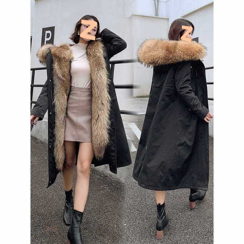 Sievietēm vidēja garuma parka ar noņemamu mākslīgās norkas oderi, ādas ārējais slānis, garie piedurkņi, ziemas kolekcija 2024