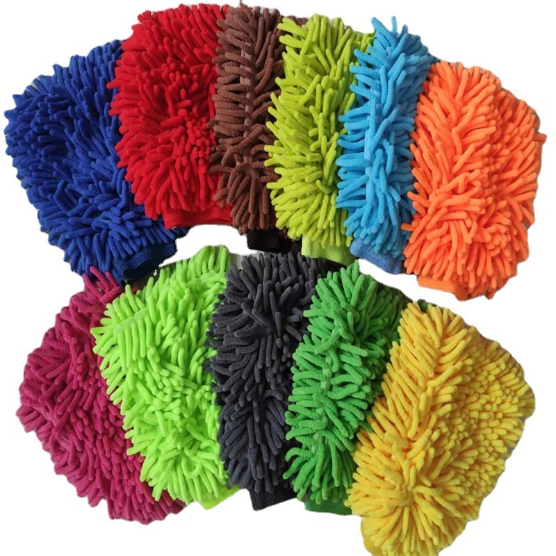 Kétszínű chenille autóápolási kesztyű - kétoldalas, medve mancs dizájn, 82 g, fonal combed yarn, többfunkciós törlő kendő nagy nedvszívó képességgel