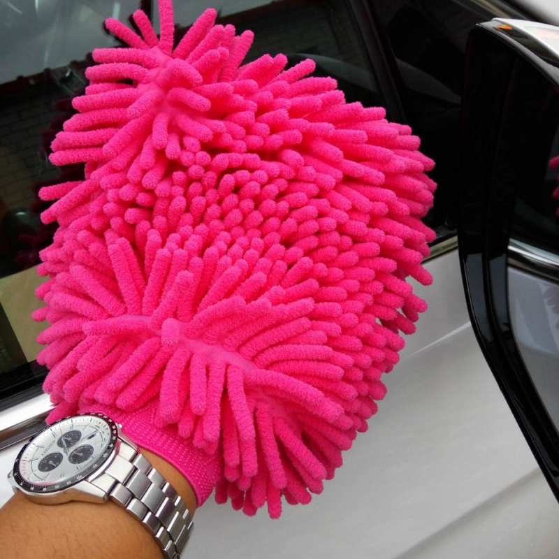 Kétszínű chenille autóápolási kesztyű - kétoldalas, medve mancs dizájn, 82 g, fonal combed yarn, többfunkciós törlő kendő nagy nedvszívó képességgel