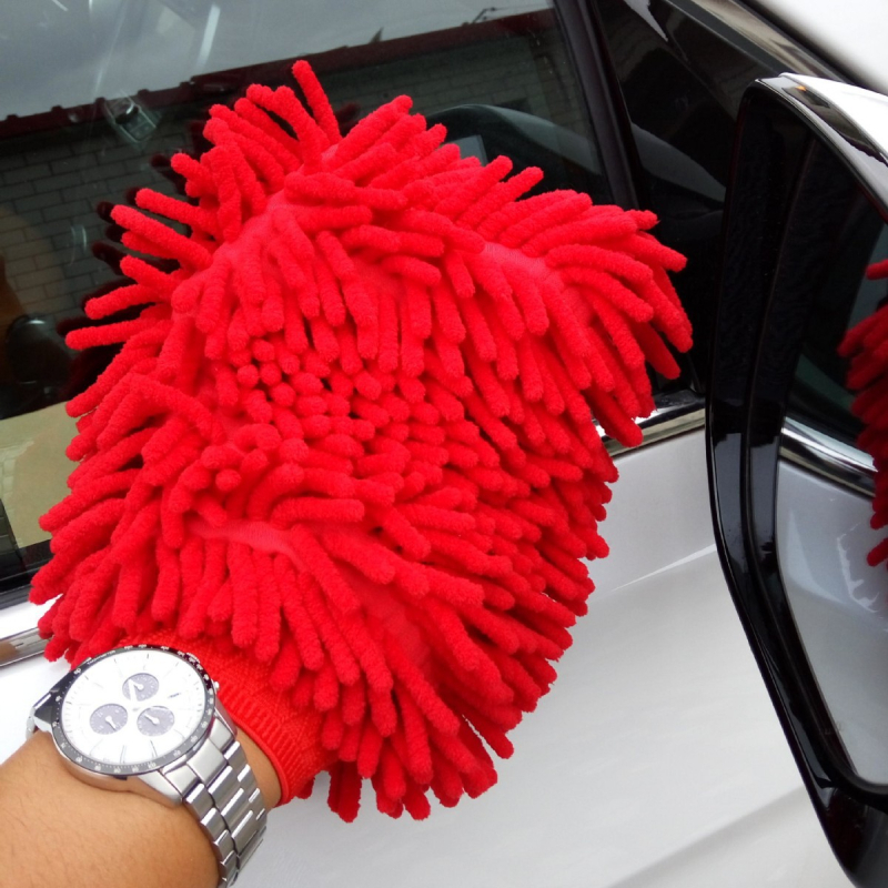 Kétszínű chenille autóápolási kesztyű - kétoldalas, medve mancs dizájn, 82 g, fonal combed yarn, többfunkciós törlő kendő nagy nedvszívó képességgel