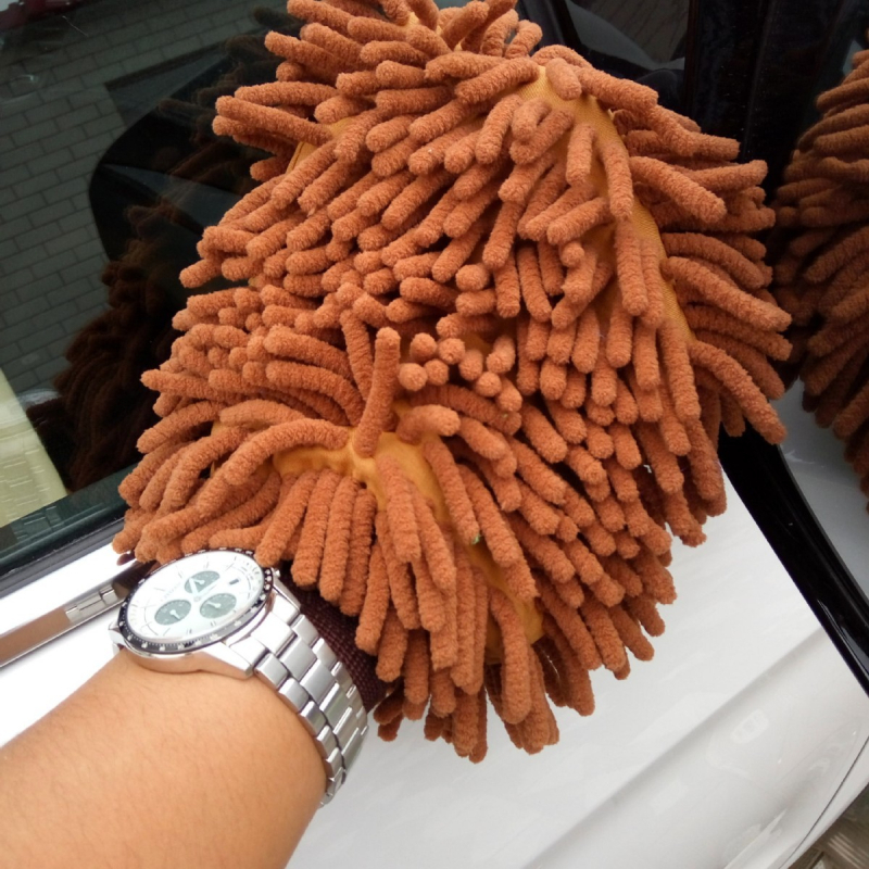 Kétszínű chenille autóápolási kesztyű - kétoldalas, medve mancs dizájn, 82 g, fonal combed yarn, többfunkciós törlő kendő nagy nedvszívó képességgel