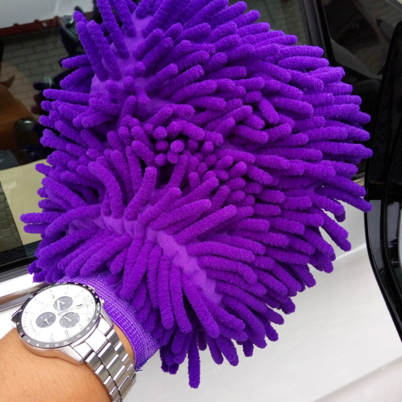 Kétszínű chenille autóápolási kesztyű - kétoldalas, medve mancs dizájn, 82 g, fonal combed yarn, többfunkciós törlő kendő nagy nedvszívó képességgel