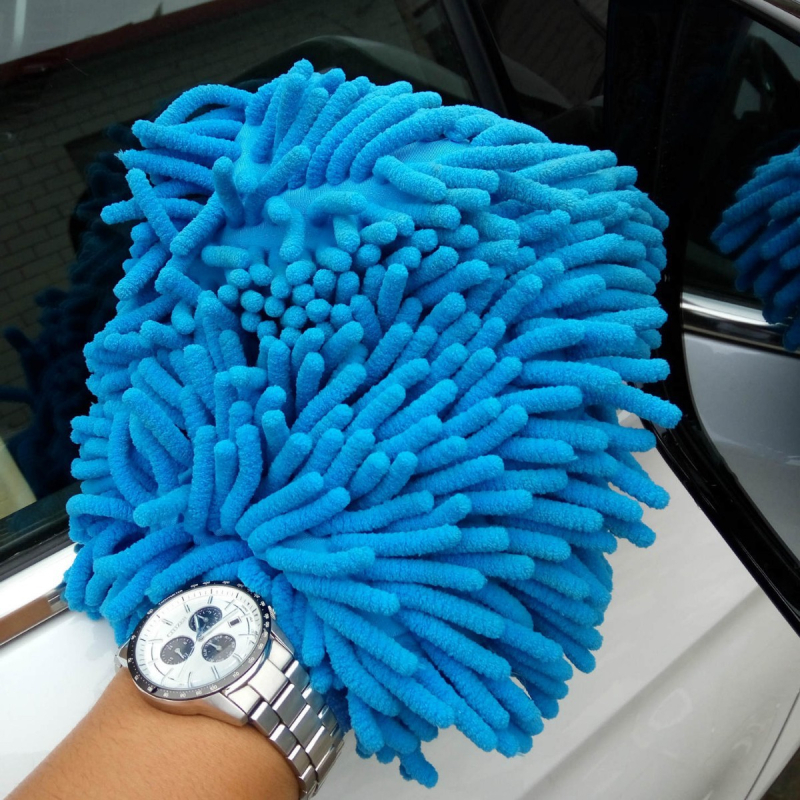 Kétszínű chenille autóápolási kesztyű - kétoldalas, medve mancs dizájn, 82 g, fonal combed yarn, többfunkciós törlő kendő nagy nedvszívó képességgel