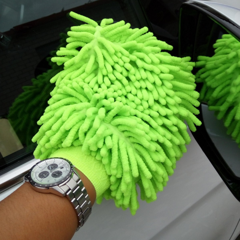 Kétszínű chenille autóápolási kesztyű - kétoldalas, medve mancs dizájn, 82 g, fonal combed yarn, többfunkciós törlő kendő nagy nedvszívó képességgel