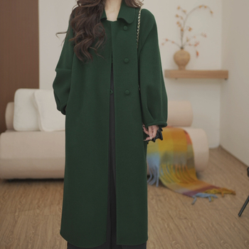 Palton de lână pentru femei, catifea cu două fețe, lungime medie, croială slim, mâneci lungi