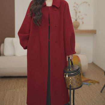 Palton de lână pentru femei, catifea cu două fețe, lungime medie, croială slim, mâneci lungi
