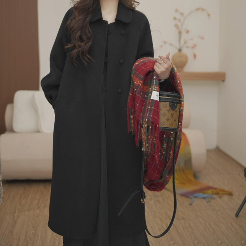 Palton de lână pentru femei, catifea cu două fețe, lungime medie, croială slim, mâneci lungi