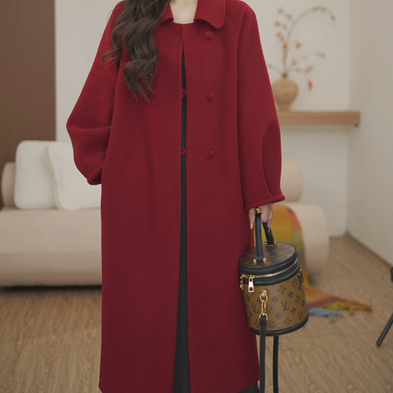 Palton de lână pentru femei, catifea cu două fețe, lungime medie, croială slim, mâneci lungi