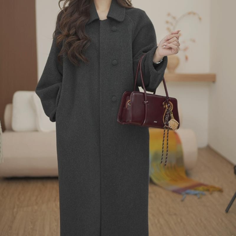 Palton de lână pentru femei, catifea cu două fețe, lungime medie, croială slim, mâneci lungi