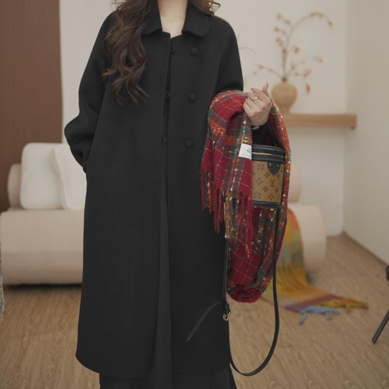 Palton de lână pentru femei, catifea cu două fețe, lungime medie, croială slim, mâneci lungi