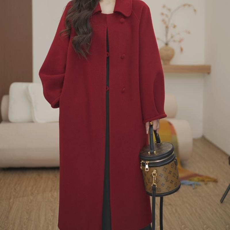 Palton de lână pentru femei, catifea cu două fețe, lungime medie, croială slim, mâneci lungi