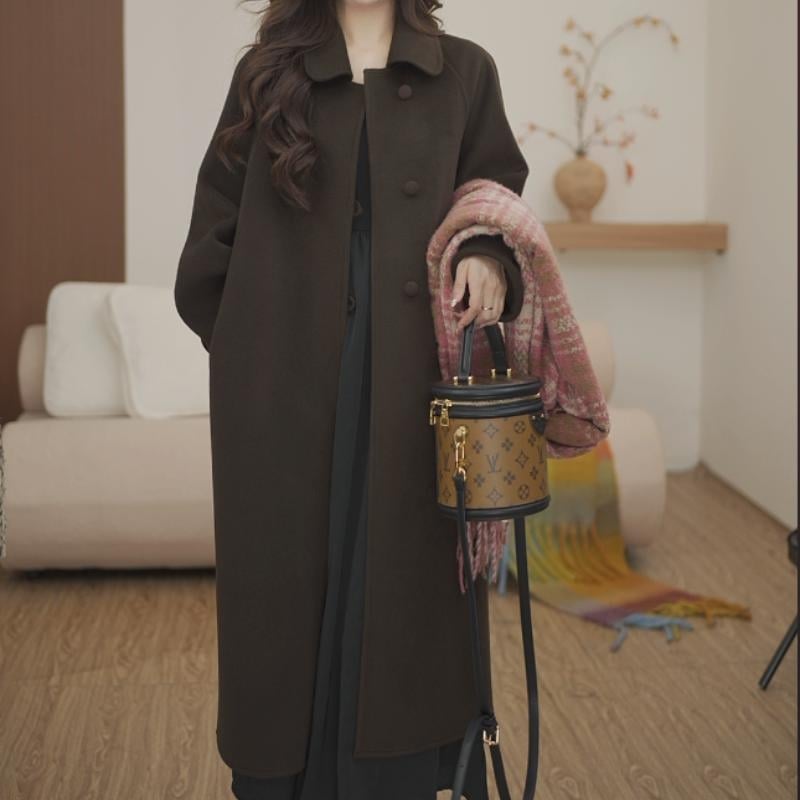 Palton de lână pentru femei, catifea cu două fețe, lungime medie, croială slim, mâneci lungi