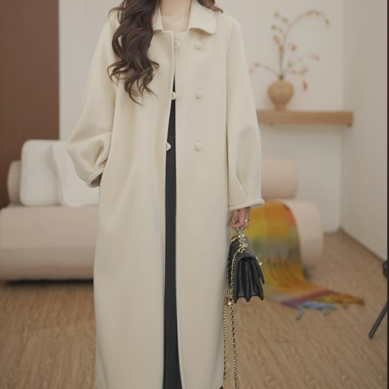 Palton de lână pentru femei, catifea cu două fețe, lungime medie, croială slim, mâneci lungi