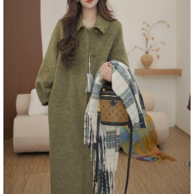 Palton de lână pentru femei, catifea cu două fețe, lungime medie, croială slim, mâneci lungi