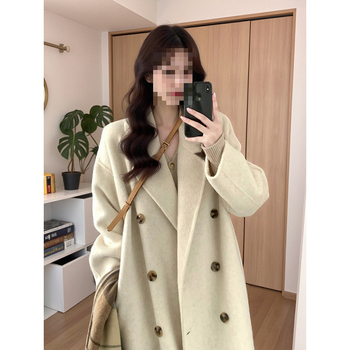 Palton din lână, lungime medie, închidere cu nasturi dubli, gros, stil japonez-coreean casual
