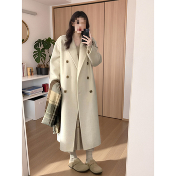 Palton din lână, lungime medie, închidere cu nasturi dubli, gros, stil japonez-coreean casual