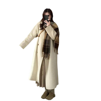 Palton din lână, lungime medie, închidere cu nasturi dubli, gros, stil japonez-coreean casual