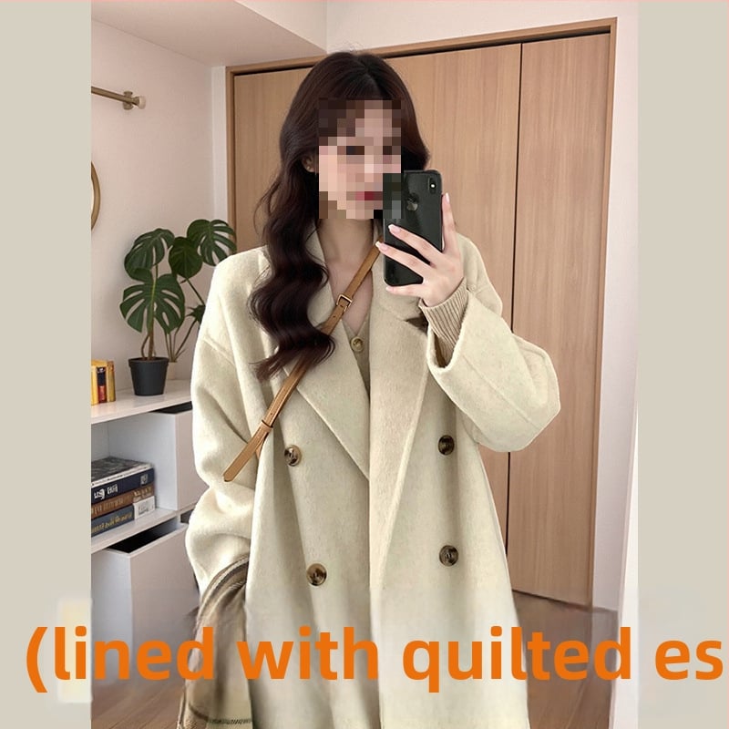 Palton din lână, lungime medie, închidere cu nasturi dubli, gros, stil japonez-coreean casual