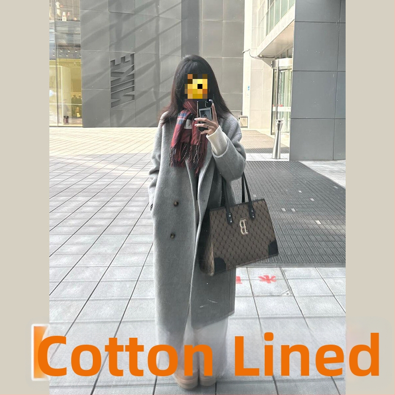 Palton din lână, lungime medie, închidere cu nasturi dubli, gros, stil japonez-coreean casual