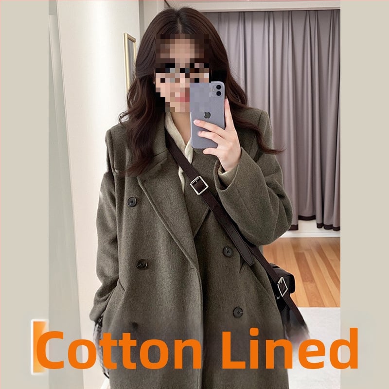 Palton din lână, lungime medie, închidere cu nasturi dubli, gros, stil japonez-coreean casual