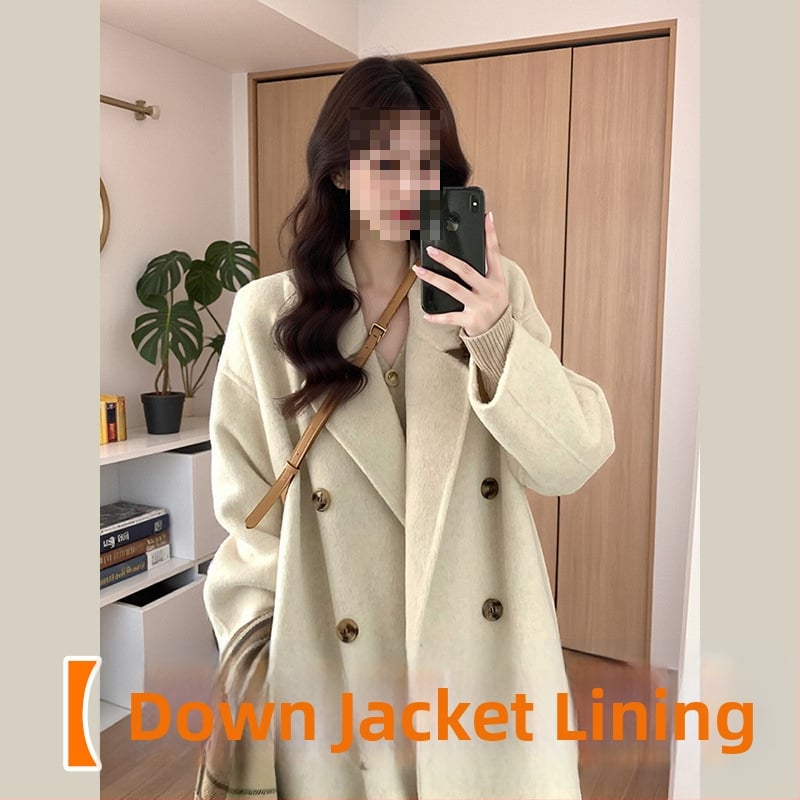 Palton din lână, lungime medie, închidere cu nasturi dubli, gros, stil japonez-coreean casual