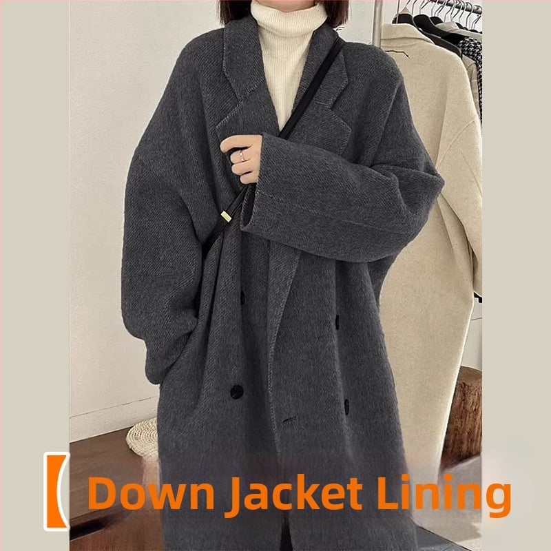 Palton din lână, lungime medie, închidere cu nasturi dubli, gros, stil japonez-coreean casual