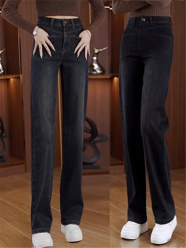 Naiste laiade lõikega džinsid – polüesteri-spandexi segu, mikroelastsus, kõrge talje, lai lõige