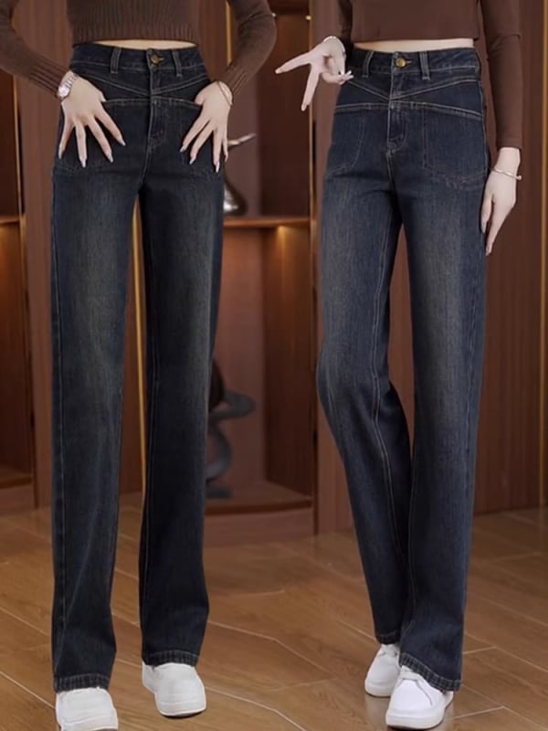 Naiste laiade lõikega džinsid – polüesteri-spandexi segu, mikroelastsus, kõrge talje, lai lõige