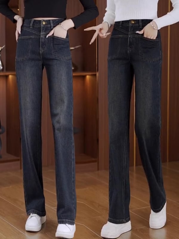 Naiste laiade lõikega džinsid – polüesteri-spandexi segu, mikroelastsus, kõrge talje, lai lõige