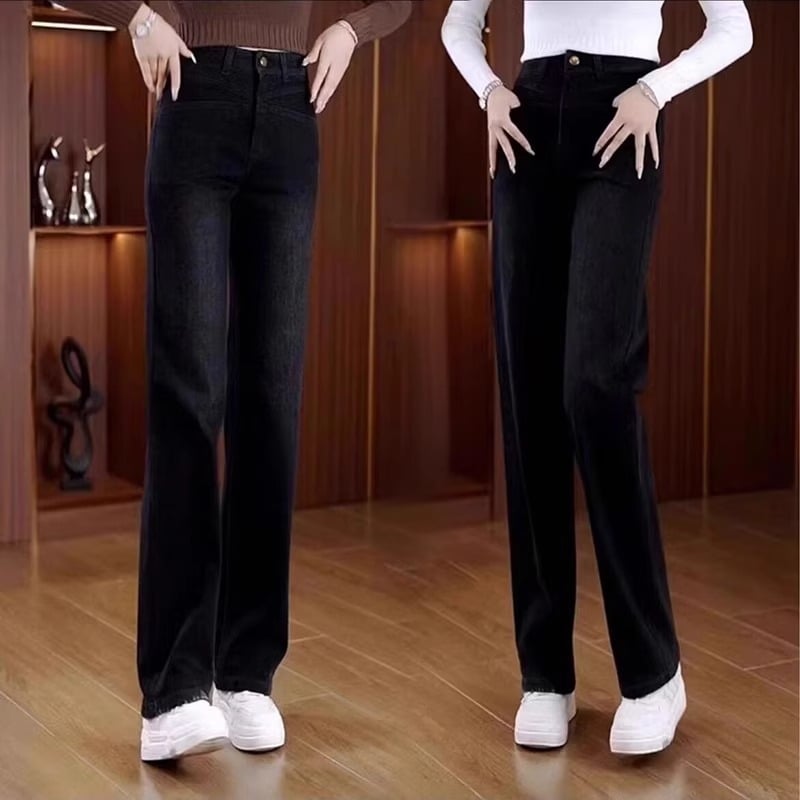 Naiste laiade lõikega džinsid – polüesteri-spandexi segu, mikroelastsus, kõrge talje, lai lõige