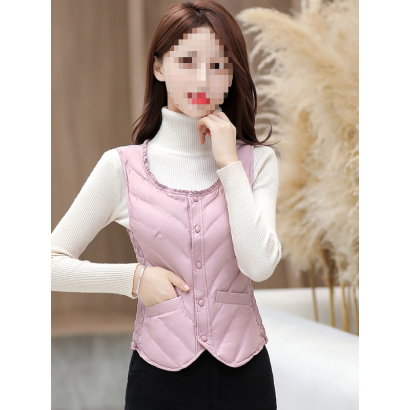 Naiste Down vest, kerge, sale lõige, Talv 2025, tõmblukk, ümmargune kaelus, täidis >90% valge pardi sulgede