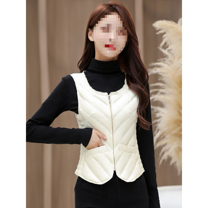 Naiste Down vest, kerge, sale lõige, Talv 2025, tõmblukk, ümmargune kaelus, täidis >90% valge pardi sulgede