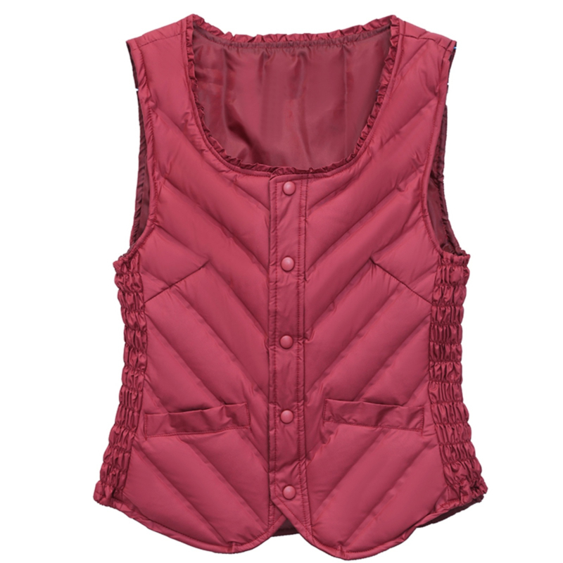 Naiste Down vest, kerge, sale lõige, Talv 2025, tõmblukk, ümmargune kaelus, täidis >90% valge pardi sulgede