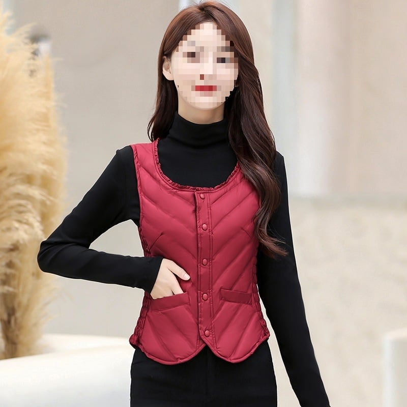 Naiste Down vest, kerge, sale lõige, Talv 2025, tõmblukk, ümmargune kaelus, täidis >90% valge pardi sulgede