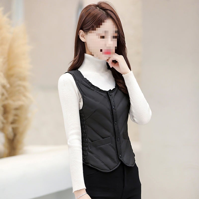 Naiste Down vest, kerge, sale lõige, Talv 2025, tõmblukk, ümmargune kaelus, täidis >90% valge pardi sulgede