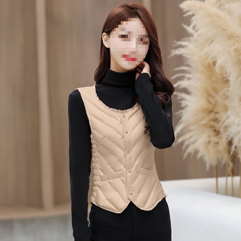 Naiste Down vest, kerge, sale lõige, Talv 2025, tõmblukk, ümmargune kaelus, täidis >90% valge pardi sulgede